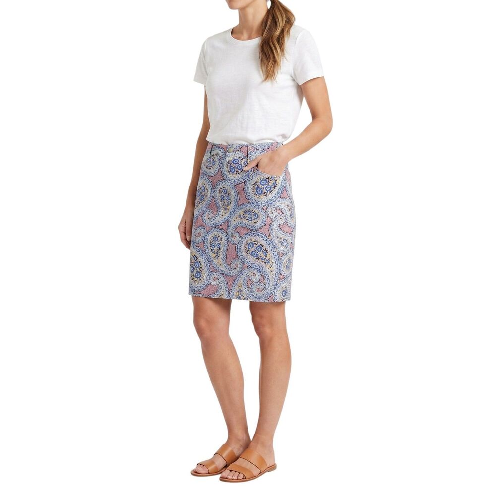 J. Crew Red Blue Paisley Pencil Skirt Lined Midi Size 8